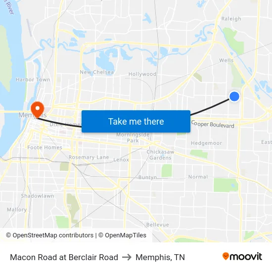 Macon Road at Berclair Road to Memphis, TN map