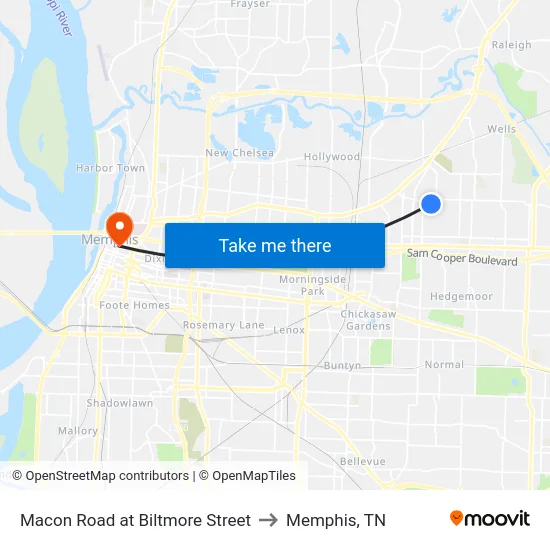 Macon Road at Biltmore Street to Memphis, TN map