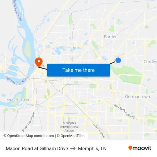 Macon Road at Gillham Drive to Memphis, TN map