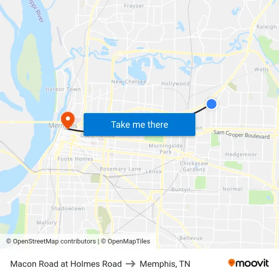Macon Road at Holmes Road to Memphis, TN map