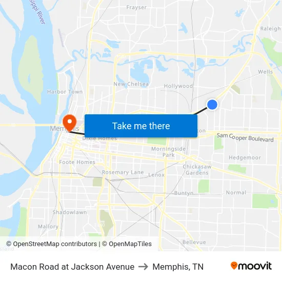 Macon Road at Jackson Avenue to Memphis, TN map