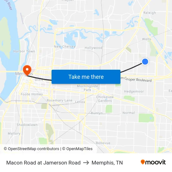 Macon Road at Jamerson Road to Memphis, TN map