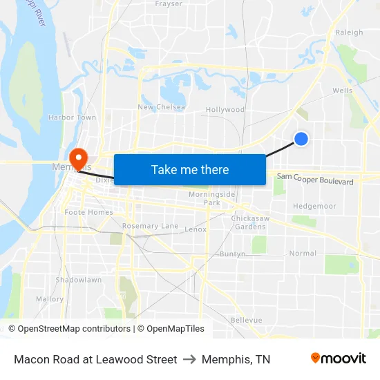 Macon Road at Leawood Street to Memphis, TN map
