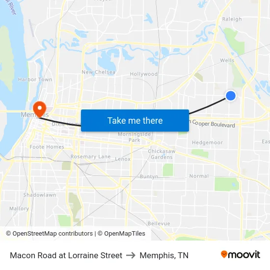 Macon Road at Lorraine Street to Memphis, TN map