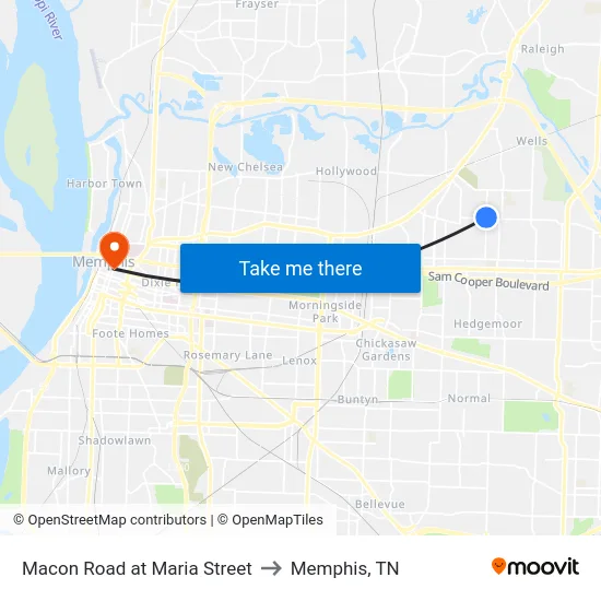 Macon Road at Maria Street to Memphis, TN map