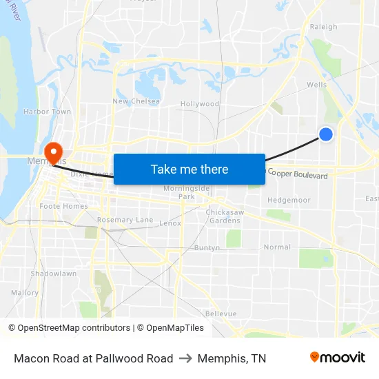Macon Road at Pallwood Road to Memphis, TN map