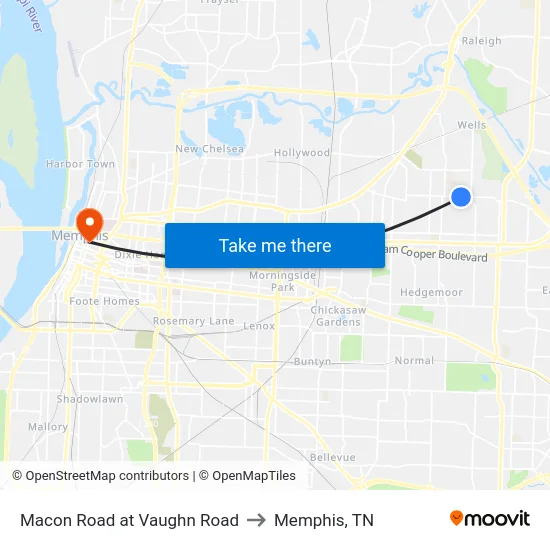 Macon Road at Vaughn Road to Memphis, TN map
