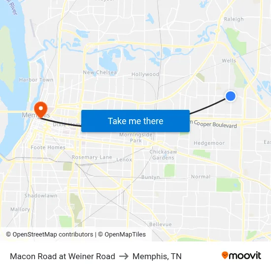 Macon Road at Weiner Road to Memphis, TN map