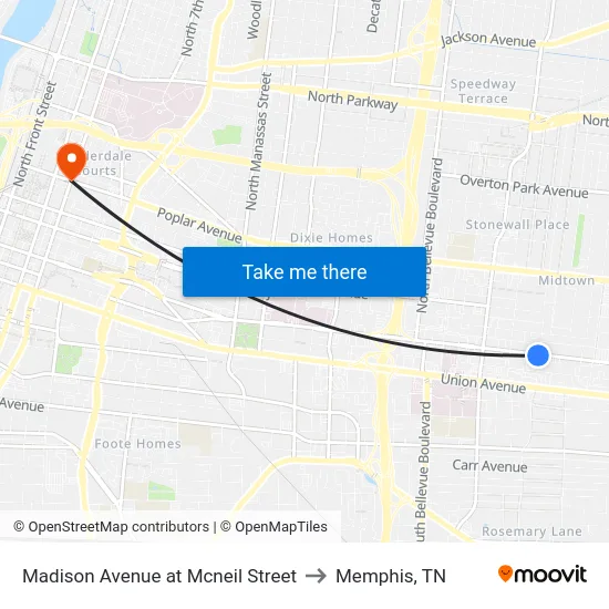 Madison Avenue at Mcneil Street to Memphis, TN map