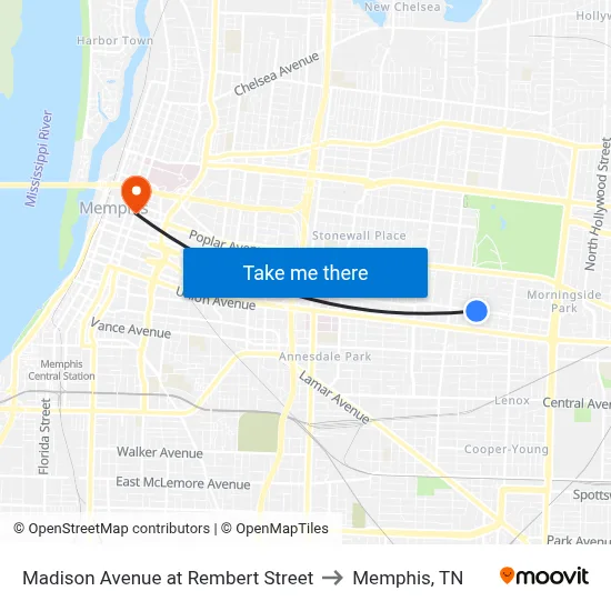 Madison Avenue at Rembert Street to Memphis, TN map