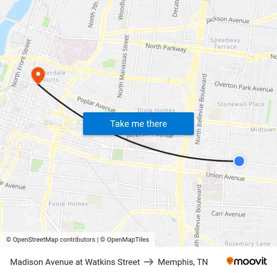 Madison Avenue at Watkins Street to Memphis, TN map