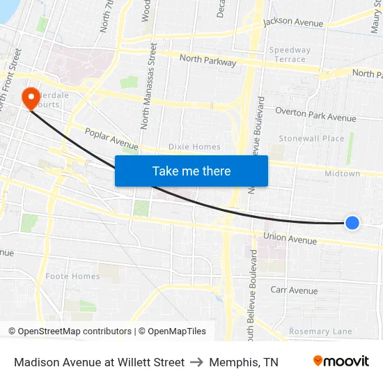 Madison Avenue at Willett Street to Memphis, TN map