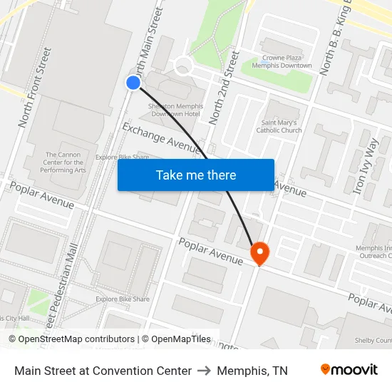 Main Street at Convention Center to Memphis, TN map