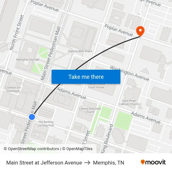 Main Street at Jefferson Avenue to Memphis, TN map