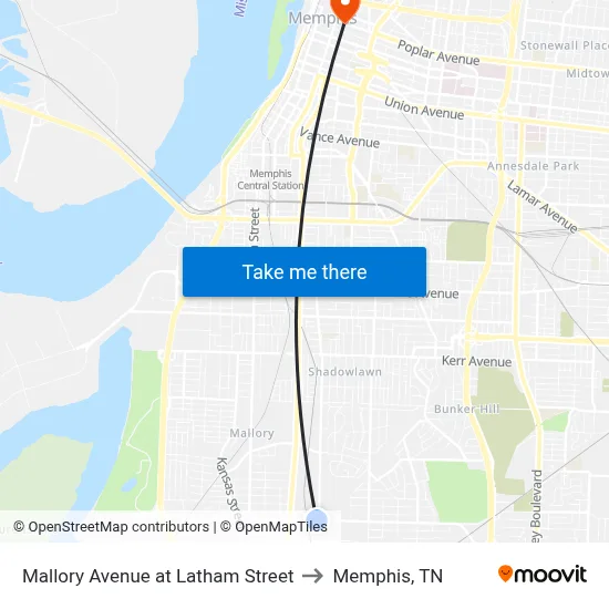 Mallory Avenue at Latham Street to Memphis, TN map