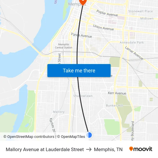 Mallory Avenue at Lauderdale Street to Memphis, TN map