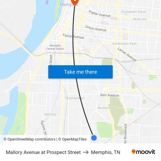 Mallory Avenue at Prospect Street to Memphis, TN map