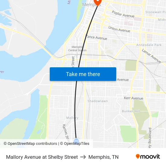 Mallory Avenue at Shelby Street to Memphis, TN map