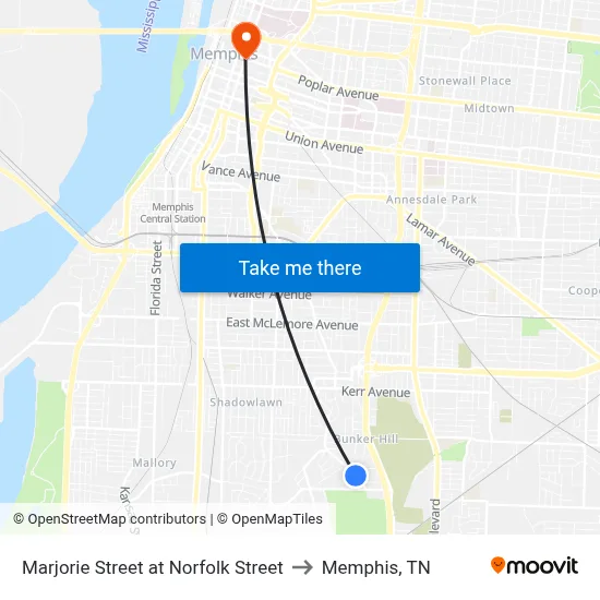 Marjorie Street at Norfolk Street to Memphis, TN map