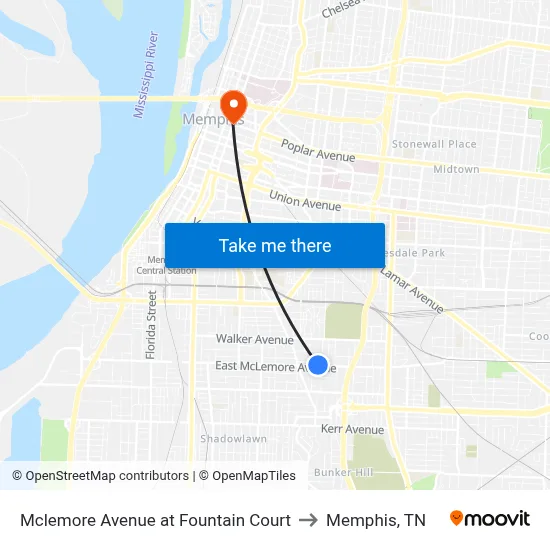 Mclemore Avenue at Fountain Court to Memphis, TN map