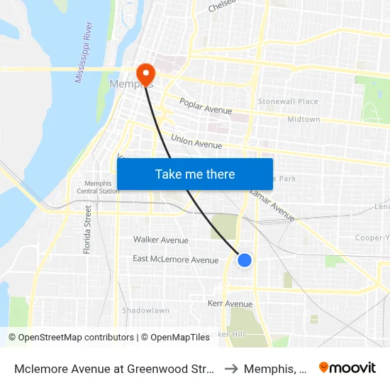 Mclemore Avenue at Greenwood Street to Memphis, TN map