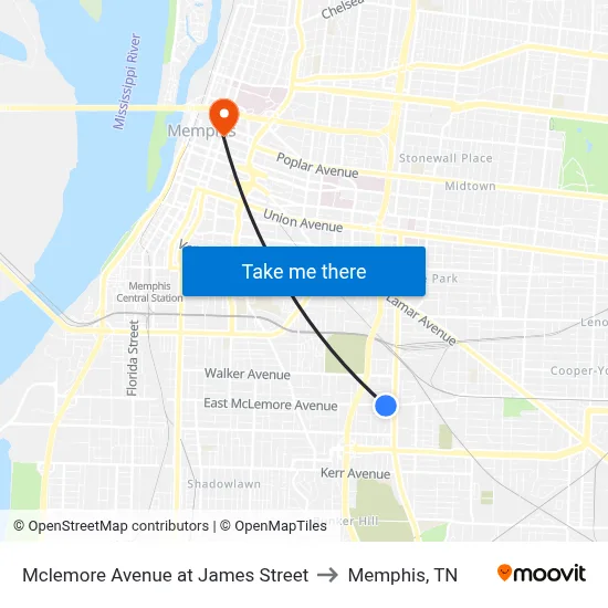 Mclemore Avenue at James Street to Memphis, TN map