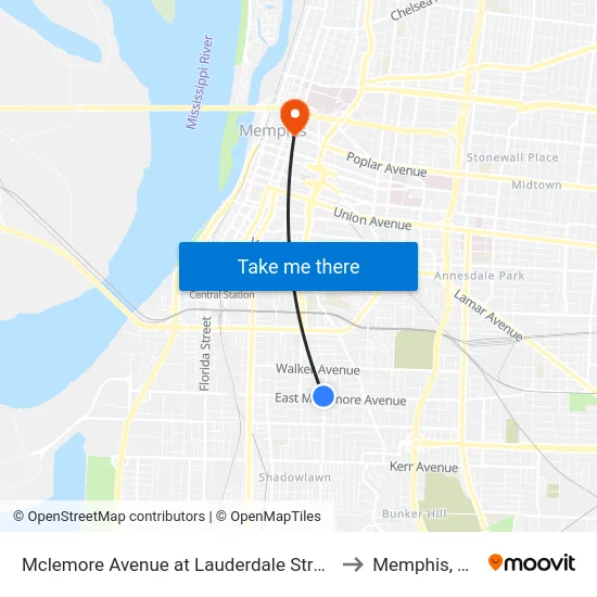 Mclemore Avenue at Lauderdale Street to Memphis, TN map