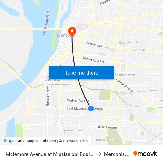 Mclemore Avenue at Mississippi Boulevard to Memphis, TN map