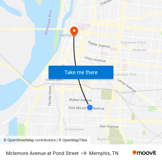 Mclemore Avenue at Pond Street to Memphis, TN map