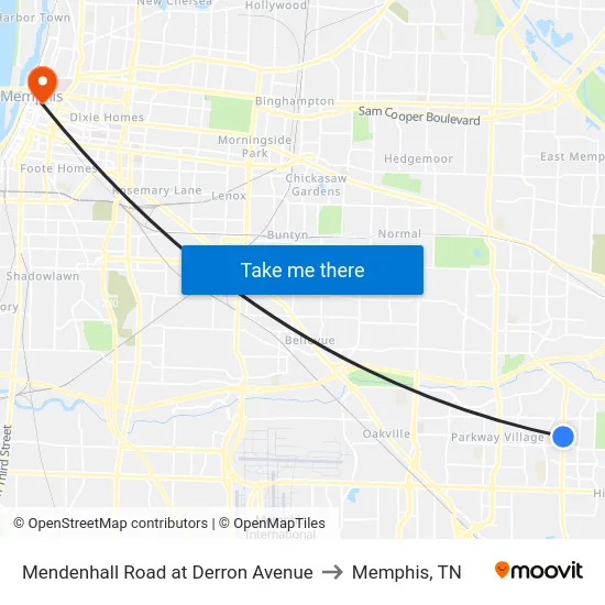 Mendenhall Road at Derron Avenue to Memphis, TN map