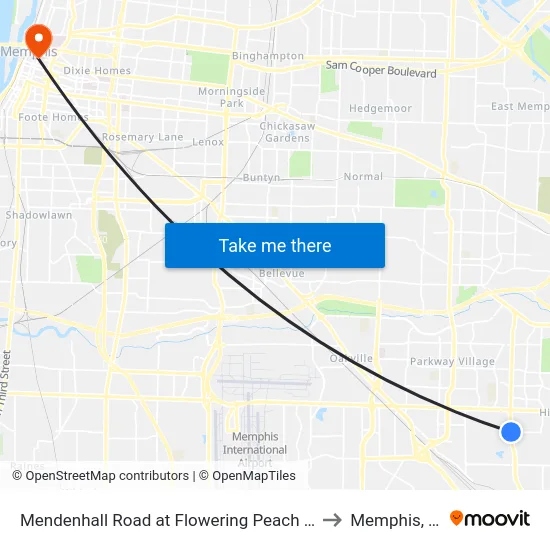 Mendenhall Road at Flowering Peach Drive to Memphis, TN map