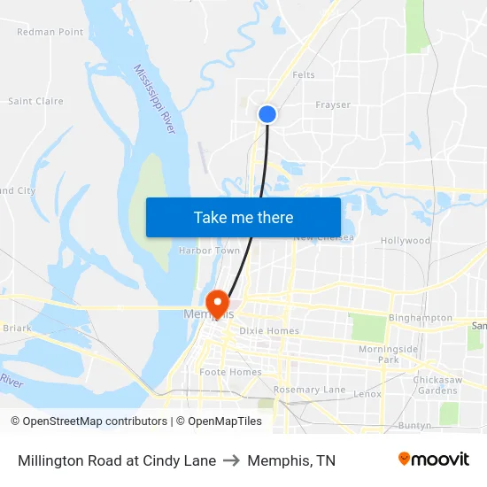 Millington Road at Cindy Lane to Memphis, TN map