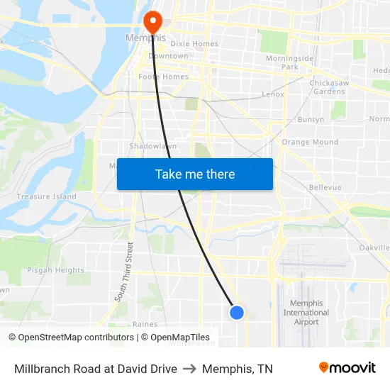 Millbranch Road at David Drive to Memphis, TN map