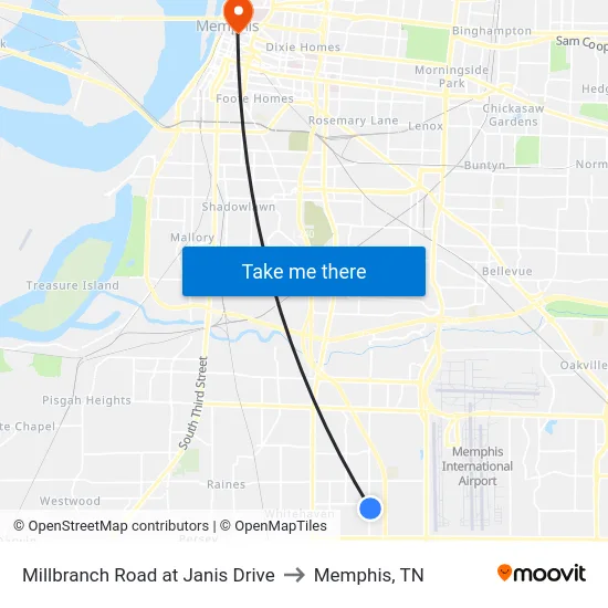 Millbranch Road at Janis Drive to Memphis, TN map