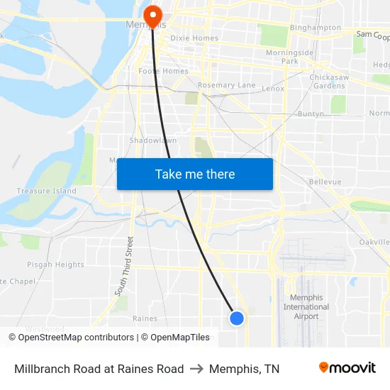 Millbranch Road at Raines Road to Memphis, TN map