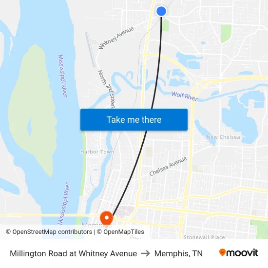 Millington Road at Whitney Avenue to Memphis, TN map