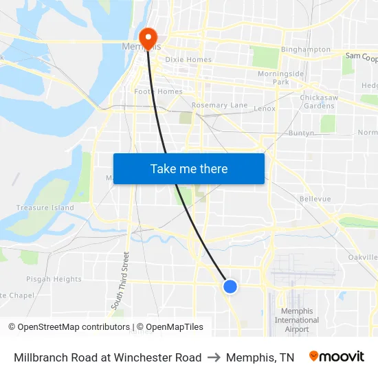 Millbranch Road at Winchester Road to Memphis, TN map