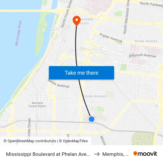 Mississippi Boulevard at Phelan Avenue to Memphis, TN map