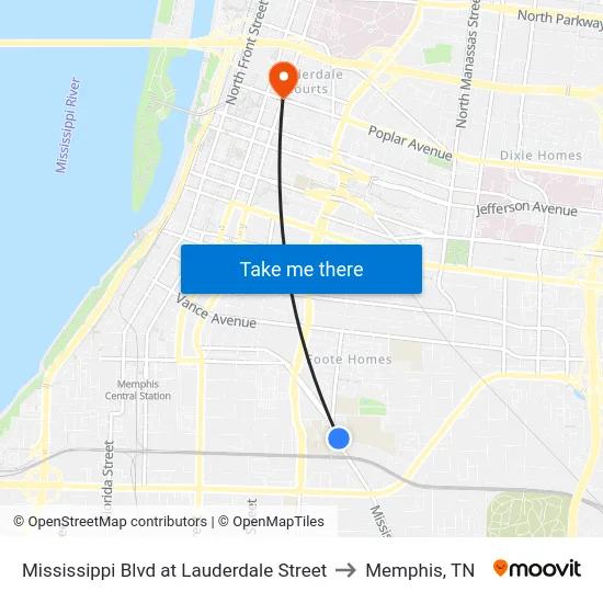 Mississippi Blvd at Lauderdale Street to Memphis, TN map
