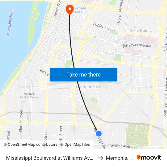Mississippi Boulevard at Williams Avenue to Memphis, TN map