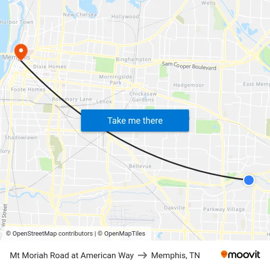 Mt Moriah Road at American Way to Memphis, TN map