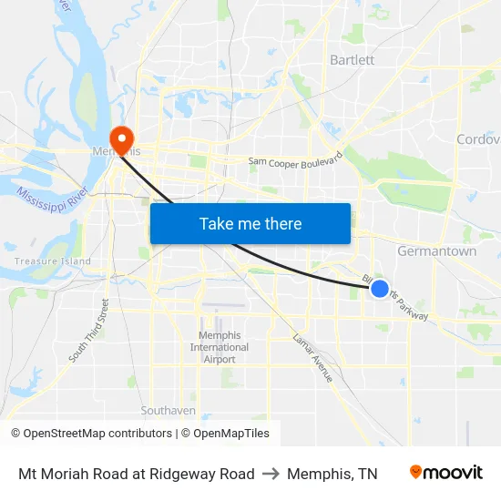 Mt Moriah Road at Ridgeway Road to Memphis, TN map