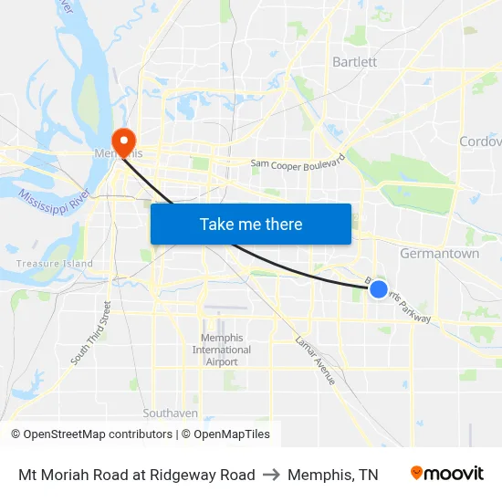Mt Moriah Road at Ridgeway Road to Memphis, TN map