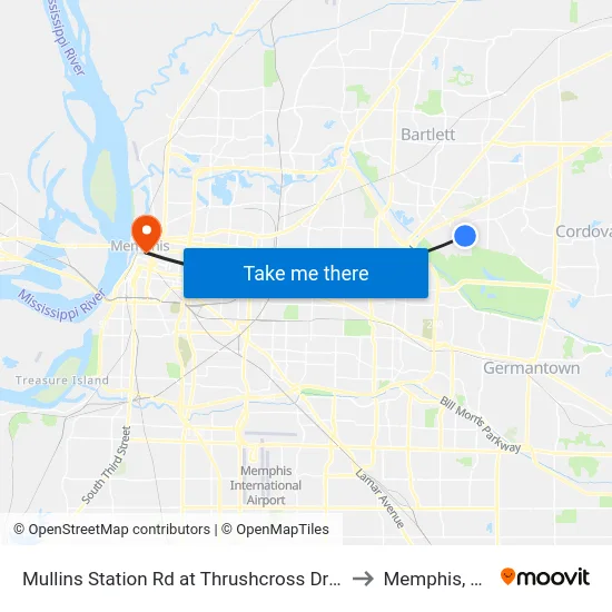 Mullins Station Rd at Thrushcross Drive to Memphis, TN map