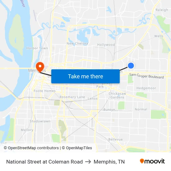 National Street at Coleman Road to Memphis, TN map