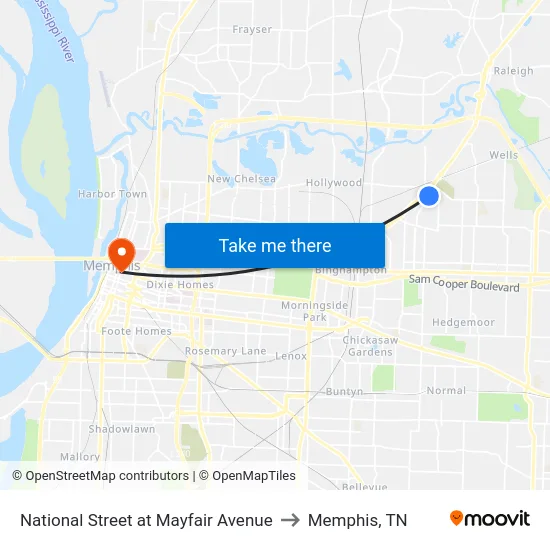 National Street at Mayfair Avenue to Memphis, TN map