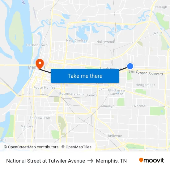 National Street at Tutwiler Avenue to Memphis, TN map