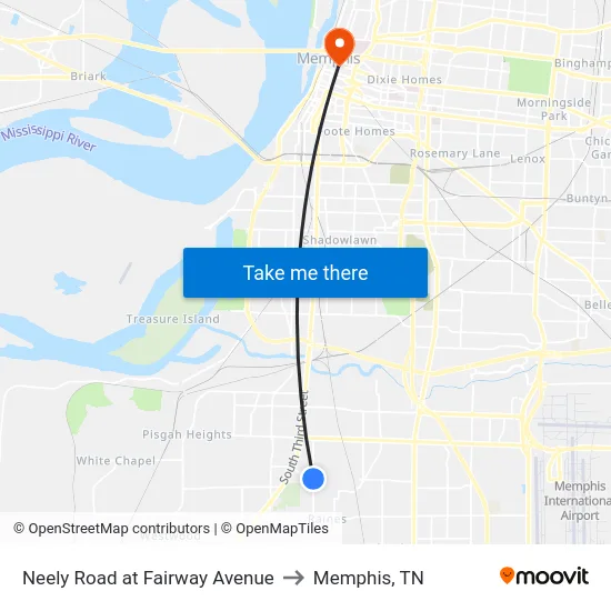 Neely Road at Fairway Avenue to Memphis, TN map