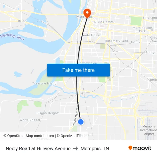 Neely Road at Hillview Avenue to Memphis, TN map