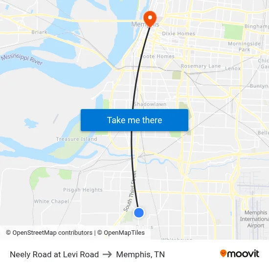 Neely Road at Levi Road to Memphis, TN map